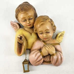 Vintage hand painted porcelain Cherub Winged Angel wall hanging decor Portugal
